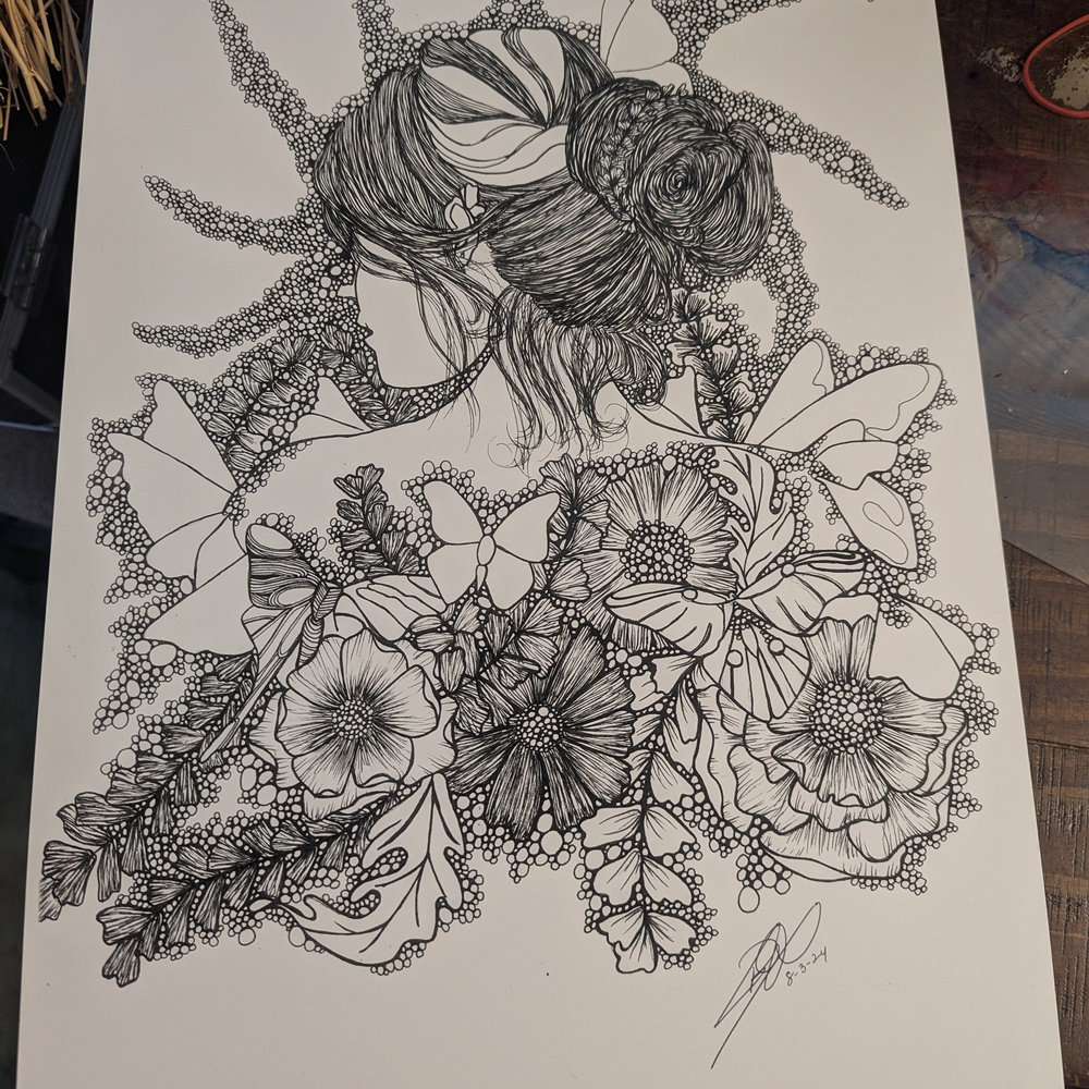 Intricate Black and White Floral Art Print